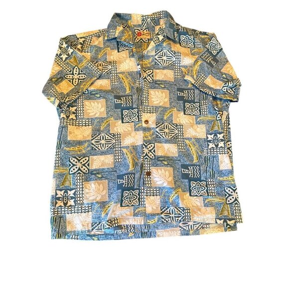 Hilo Hattie Other - Hilo Hattie Hawaiian Shirt Mens 2XL Blue & Yellow Floral Geometric Pattern Short